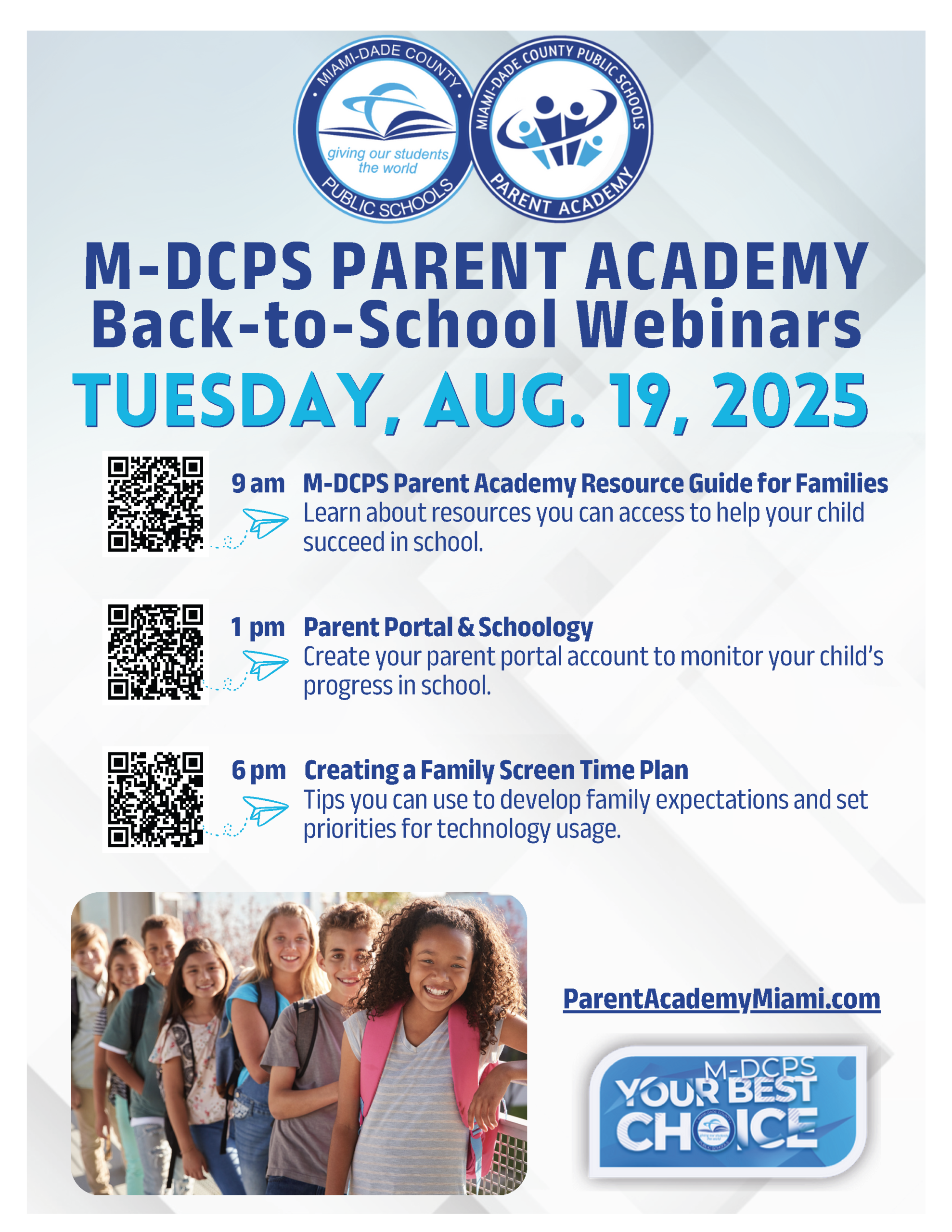 2025 M-DCPS Parent Academy Welcome Back Webinars - August 19, 20, & 21, 2025